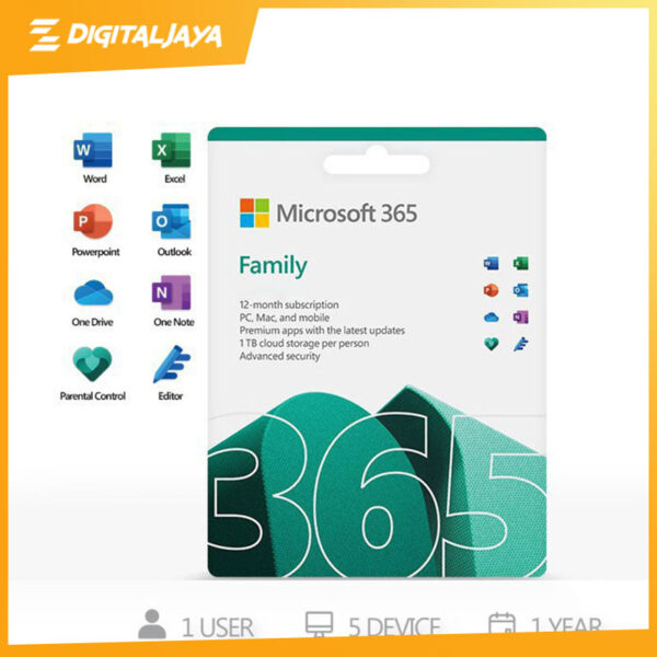 Microsoft Office 365 Family - 1 User 5 Devices - 1 Tahun